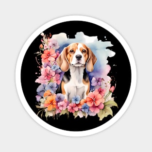 A beagle decorated with beautiful watercolor flowers Magnet